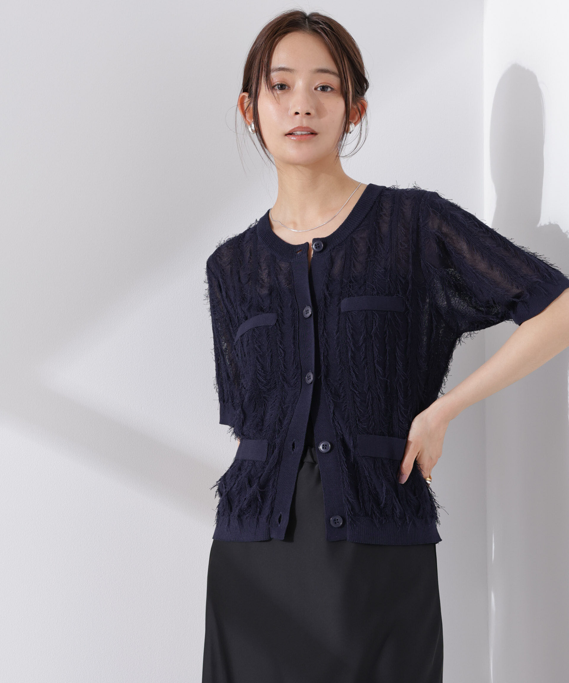 nano･universe「カットフリンジニットカーディガン」|ニット・セーター|