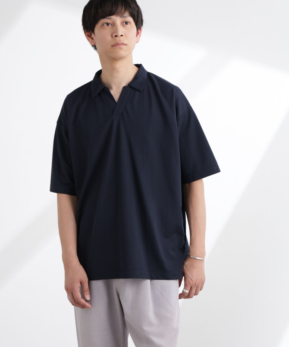 nano･universe「レーヨンナイロンポンチスキッパーシャツ 半袖」|Tシャツ・カットソー|ネイビー