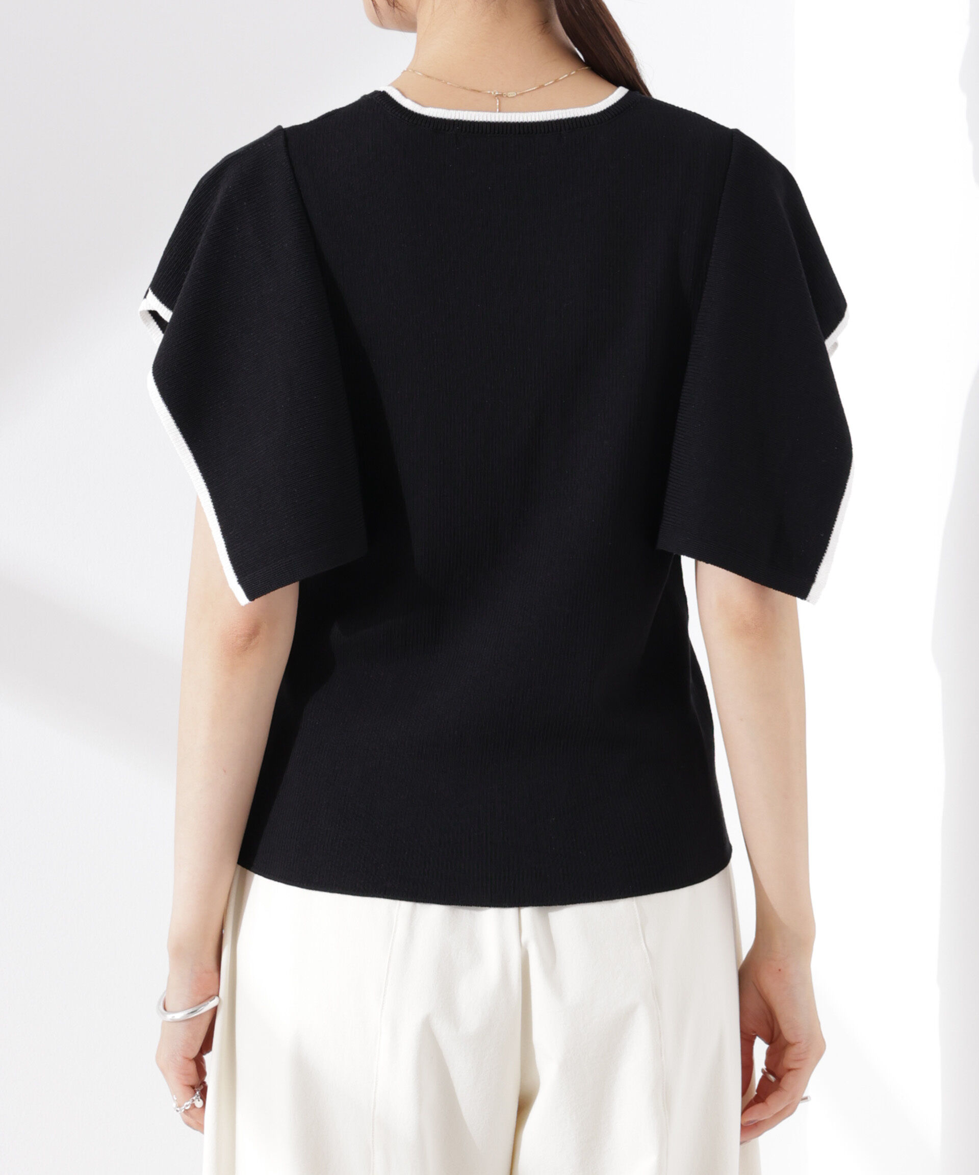 nano･universe「スクエアスリーブバイカラーニット」|ニット・セーター|