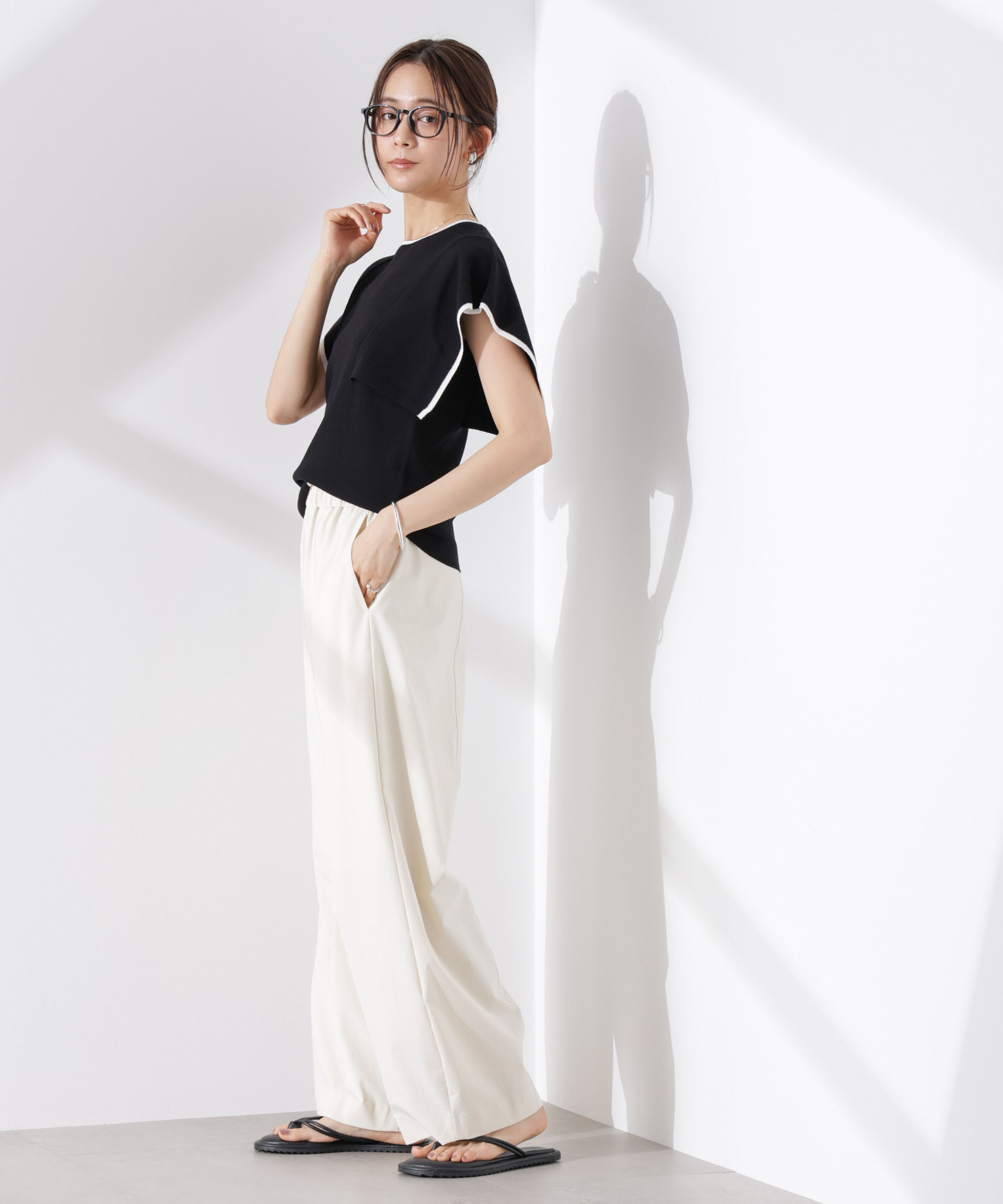 nano･universe「スクエアスリーブバイカラーニット」|ニット・セーター|