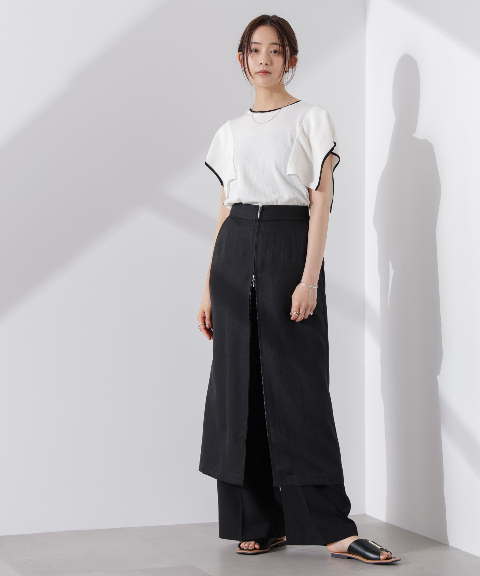 nano･universe「スクエアスリーブバイカラーニット」|ニット・セーター|