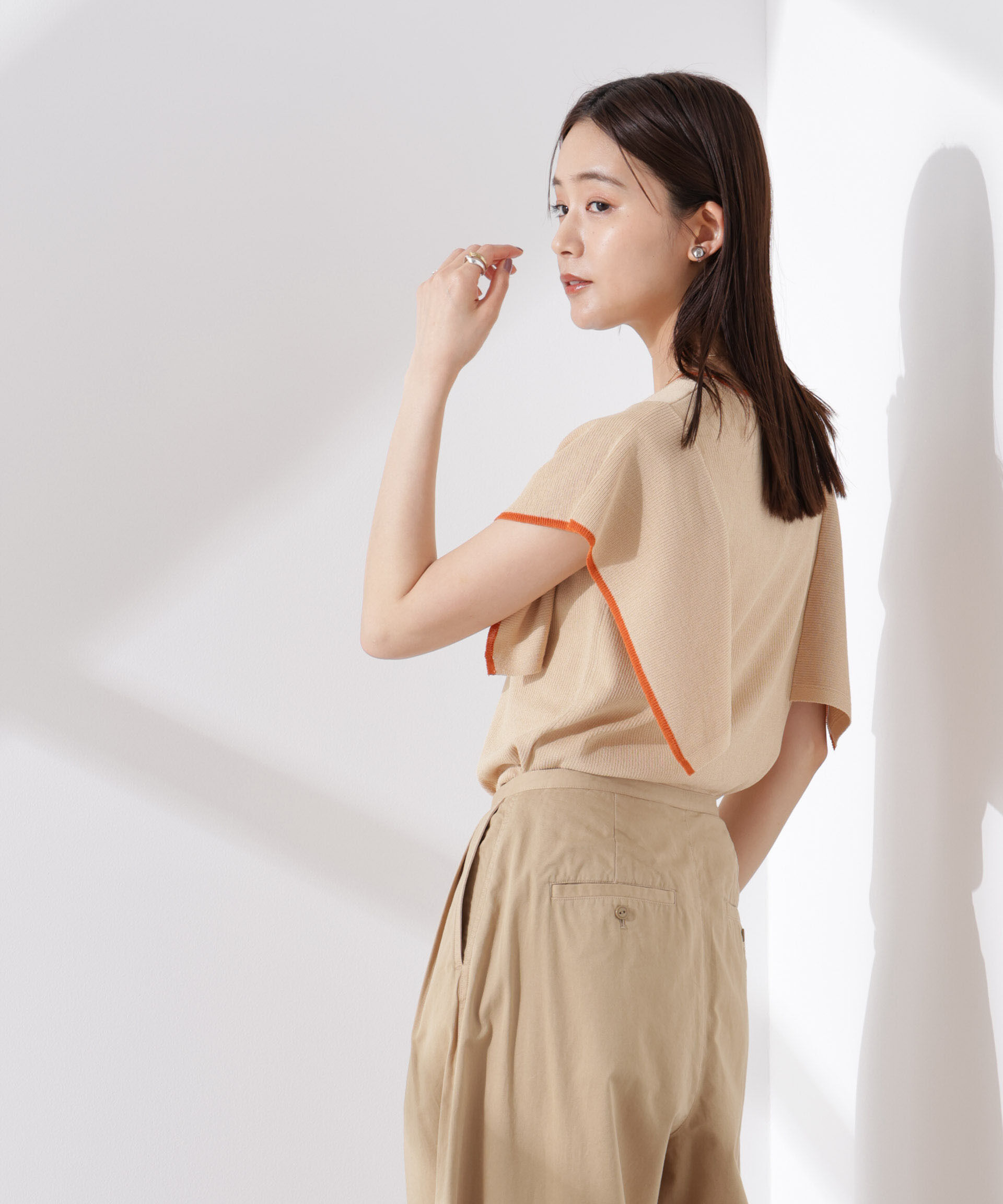 nano･universe「スクエアスリーブバイカラーニット」|ニット・セーター|