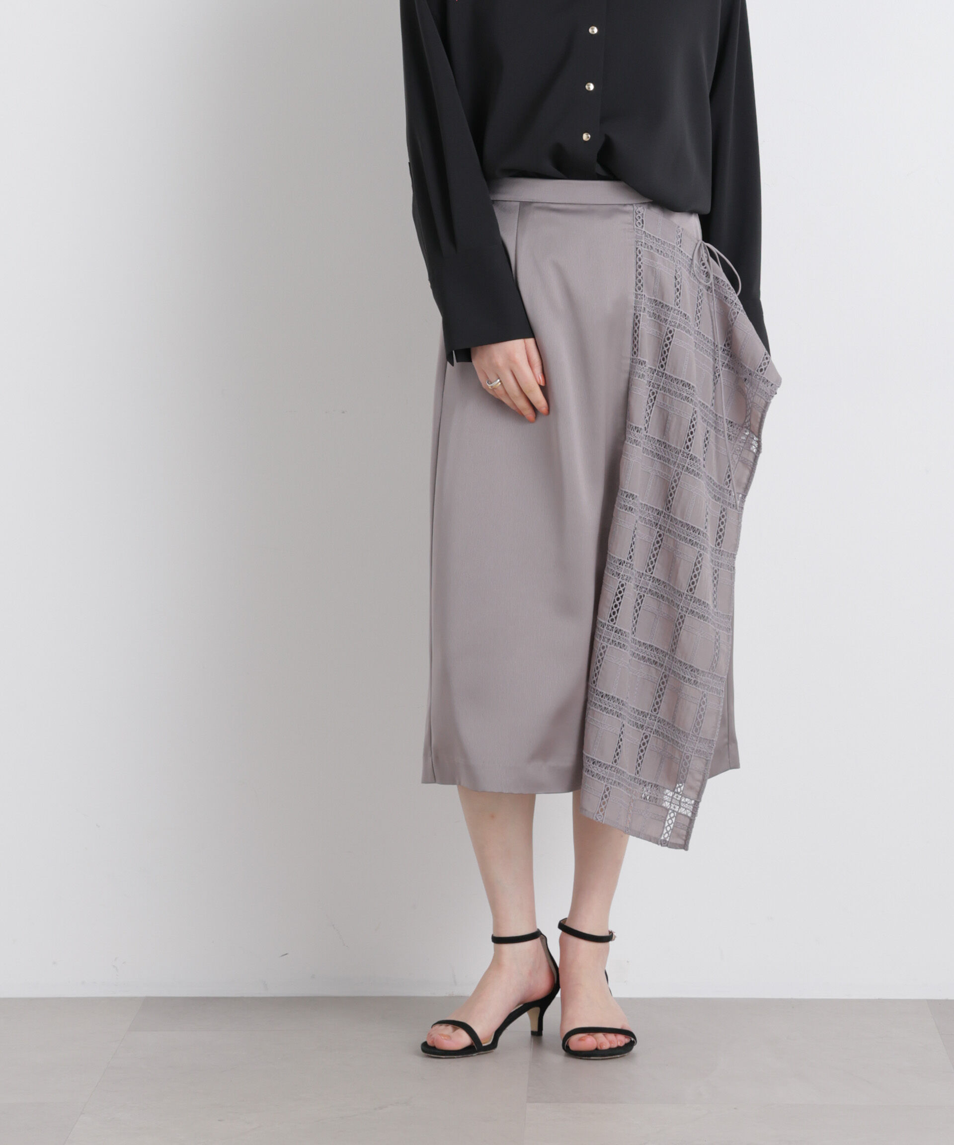 nano･universe「スクエアヘム刺繍レース切り替えスカート」|スカート|