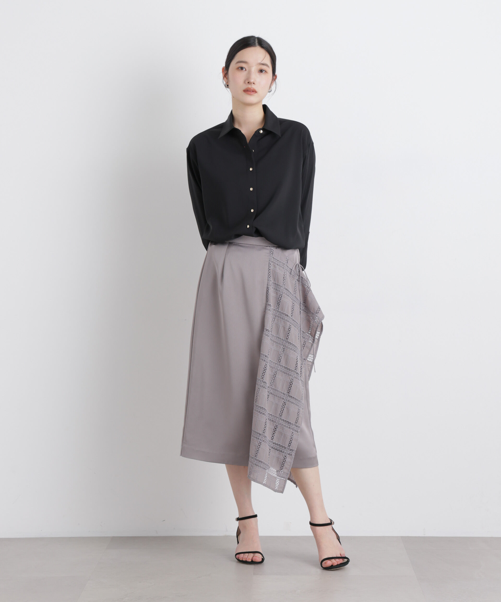 nano･universe「スクエアヘム刺繍レース切り替えスカート」|スカート|