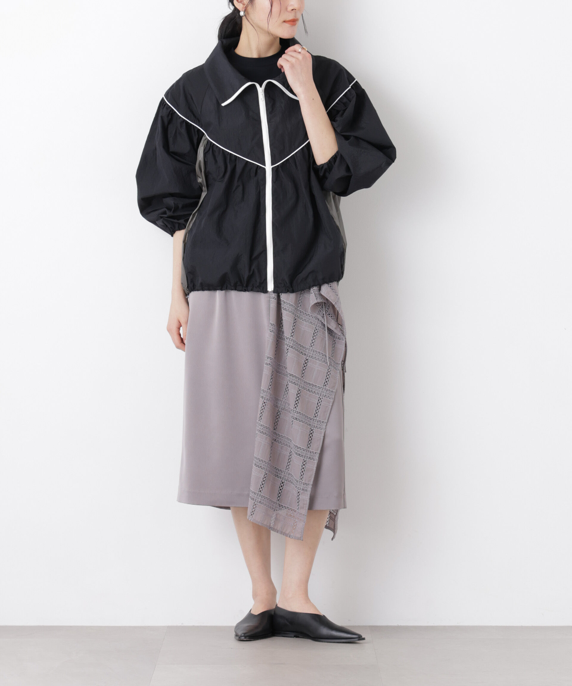 nano･universe「スクエアヘム刺繍レース切り替えスカート」|スカート|