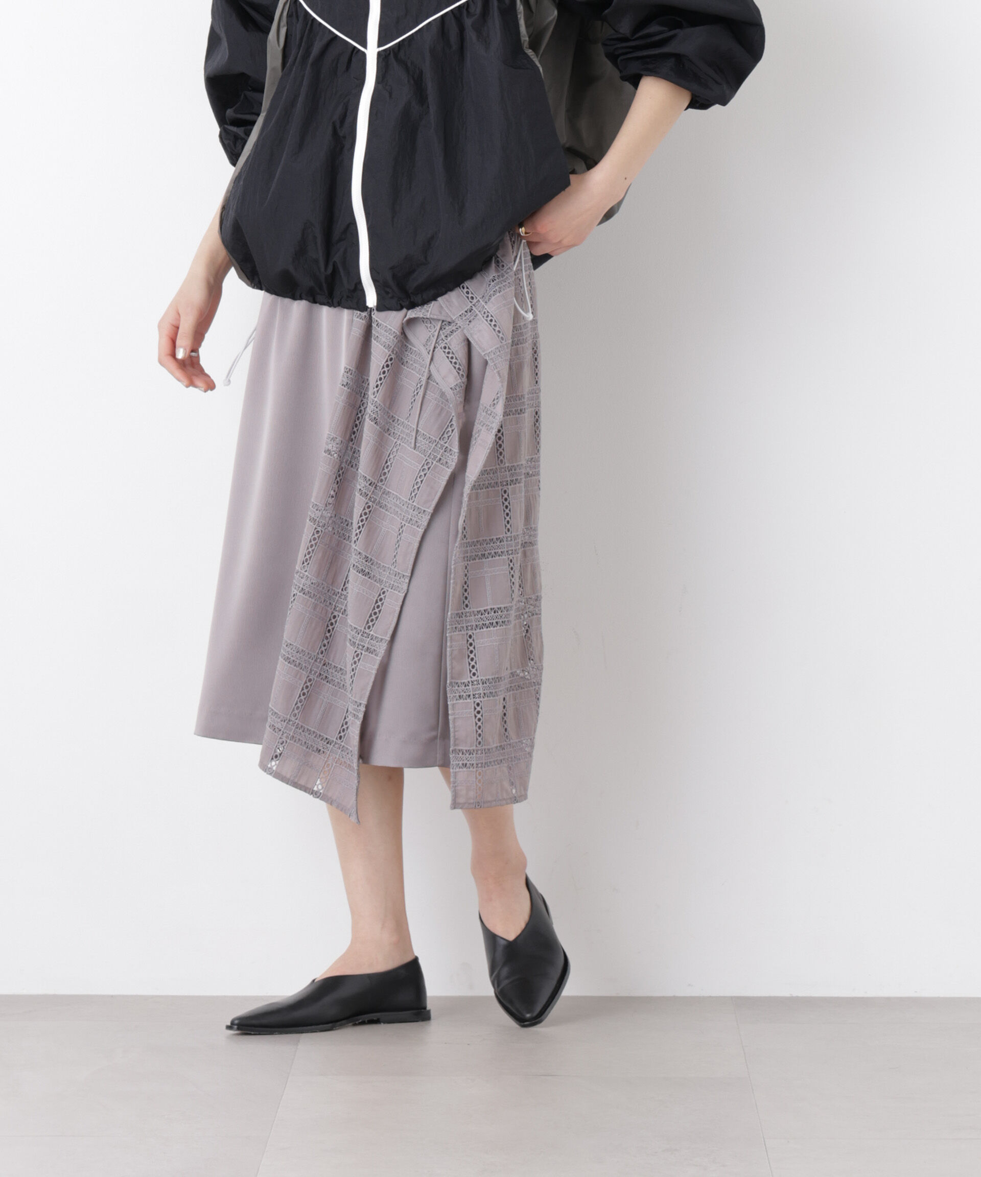 nano･universe「スクエアヘム刺繍レース切り替えスカート」|スカート|