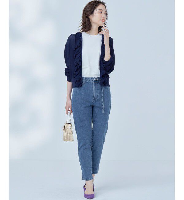 組曲「ライトデニム ベルト付きストレートパンツ」|デニム|