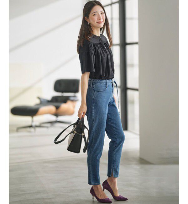 組曲「ライトデニム ベルト付きストレートパンツ」|デニム|