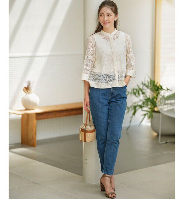 組曲「ライトデニム ベルト付きストレートパンツ」|デニム|