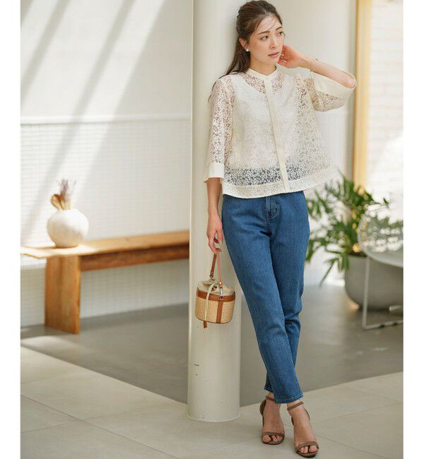 組曲「ライトデニム ベルト付きストレートパンツ」|デニム|