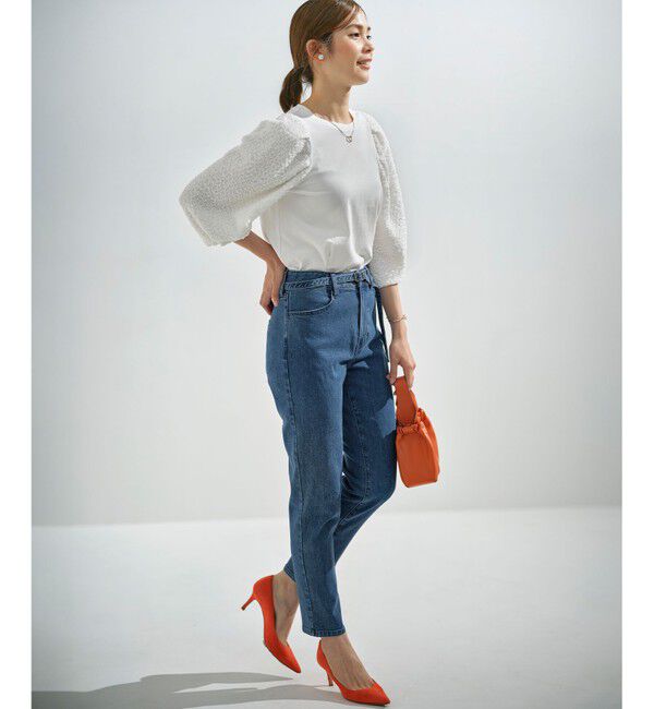 組曲「ライトデニム ベルト付きストレートパンツ」|デニム|