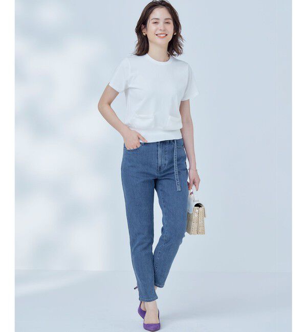 組曲「ライトデニム ベルト付きストレートパンツ」|デニム|