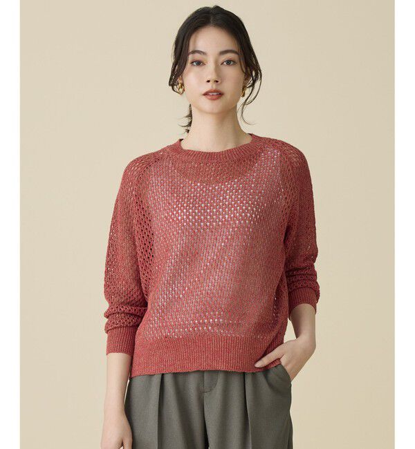 自由区「【SHIHOさん着用】リネンミドルゲージメッシュ ニット」|ニット・セーター|ピンク