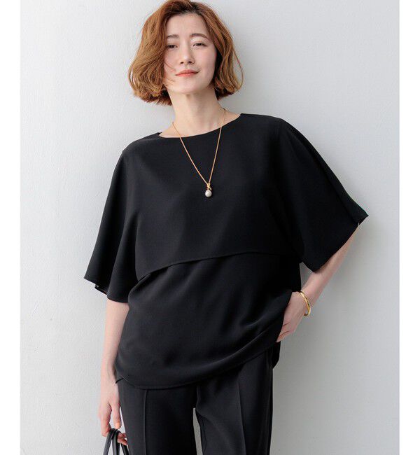 23区「【新色追加】ストレッチジョーゼット  ケープデザイン カットソー」|Tシャツ・カットソー|ブラック系