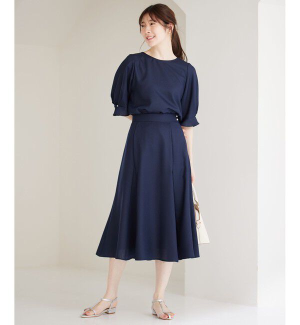 any SiS「【速乾・接触冷感】スムージーポリエステル フレアスカート」|スカート|ネイビー