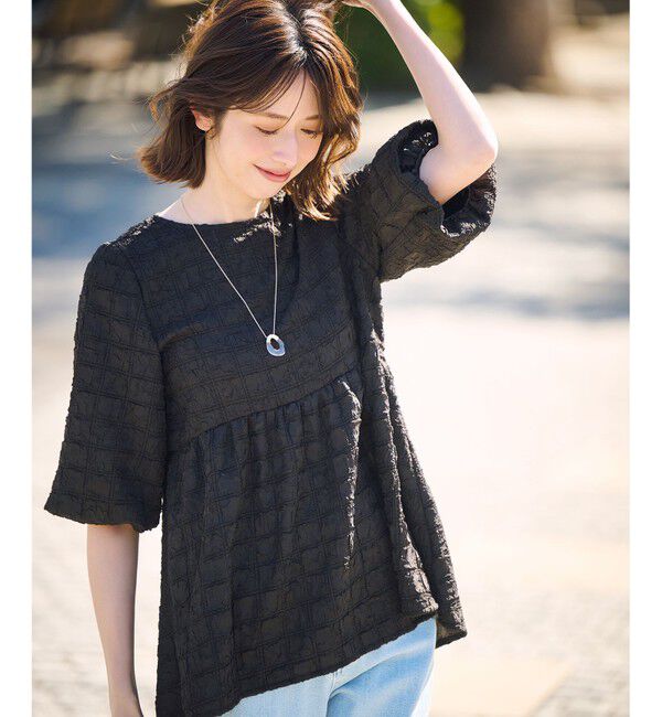 ANY SIS「【洗える】ワッフルライクフクレジャカード チュニック」|Tシャツ・カットソー|ブラック