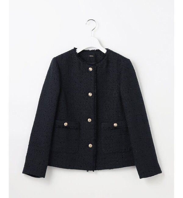 ANY SIS「ノーカラーフリンジツイード ジャケット」|ノーカラージャケット|