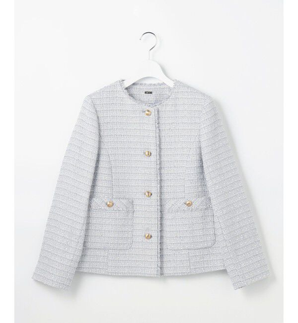 ANY SIS「ノーカラーフリンジツイード ジャケット」|ノーカラージャケット|