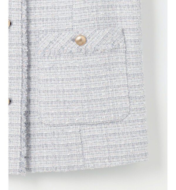 ANY SIS「ノーカラーフリンジツイード ジャケット」|ノーカラージャケット|