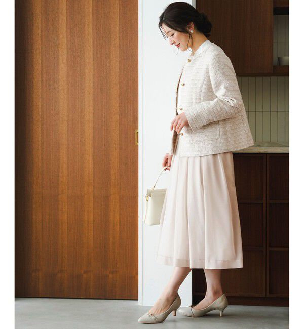 ANY SIS「ノーカラーフリンジツイード ジャケット」|ノーカラージャケット|