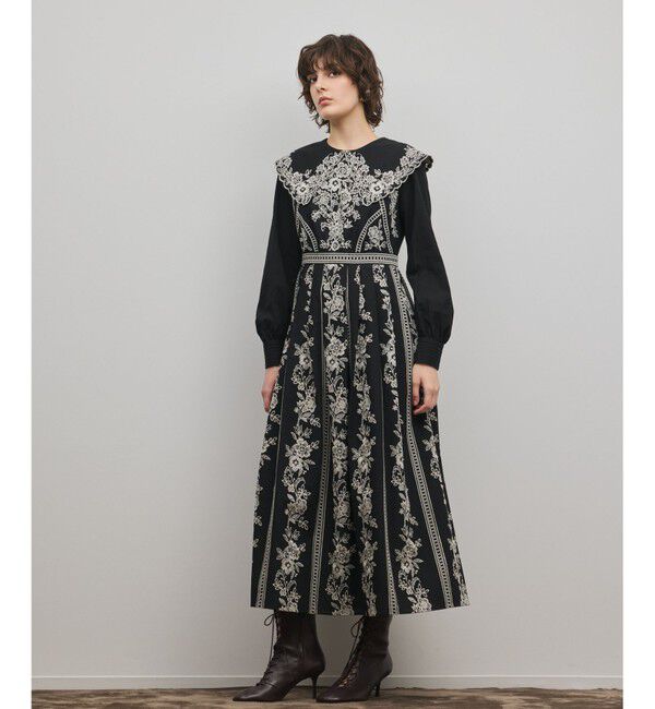 GRACE CONTINENTAL「パターン刺繍ワンピース」|ワンピース|ブラック