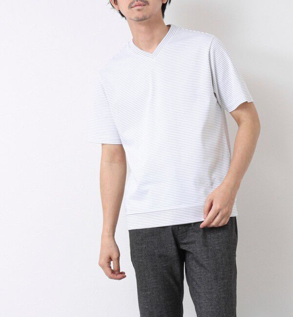 NOLLEY'S goodman「《ビジカジ対応》セミシルケットスムース ボーダー Vネック ドレスTシャツ 25SS」|Tシャツ・カットソー|