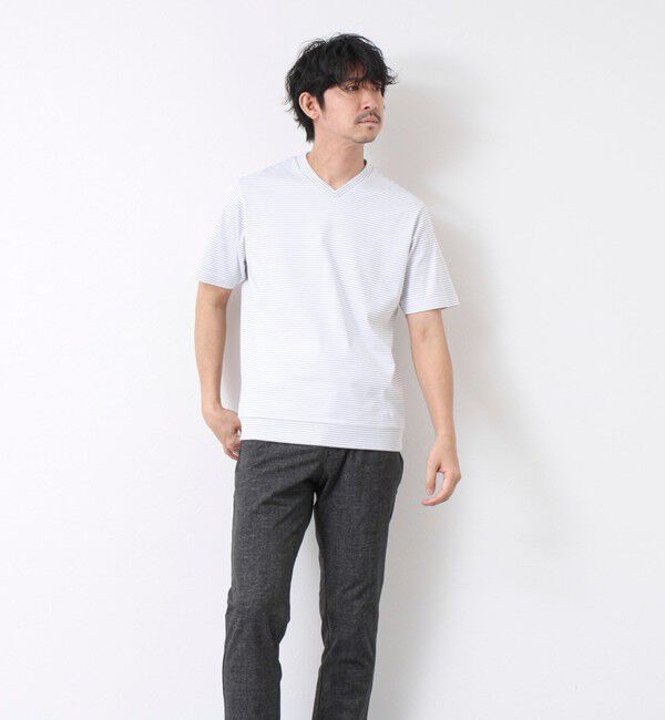 NOLLEY'S goodman「《ビジカジ対応》セミシルケットスムース ボーダー Vネック ドレスTシャツ 25SS」|Tシャツ・カットソー|