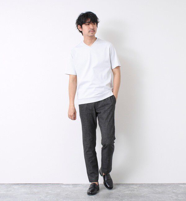 NOLLEY'S goodman「《ビジカジ対応》セミシルケットスムース ボーダー Vネック ドレスTシャツ 25SS」|Tシャツ・カットソー|