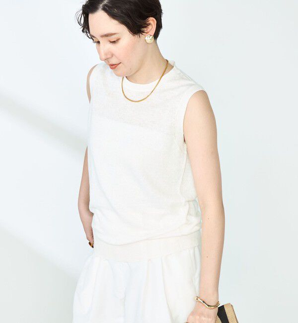 NOLLEY'S「《アンサンブル対応》《手洗い可能》フレンチリネンノースリーブプルオーバーニット」|ニット・セーター|