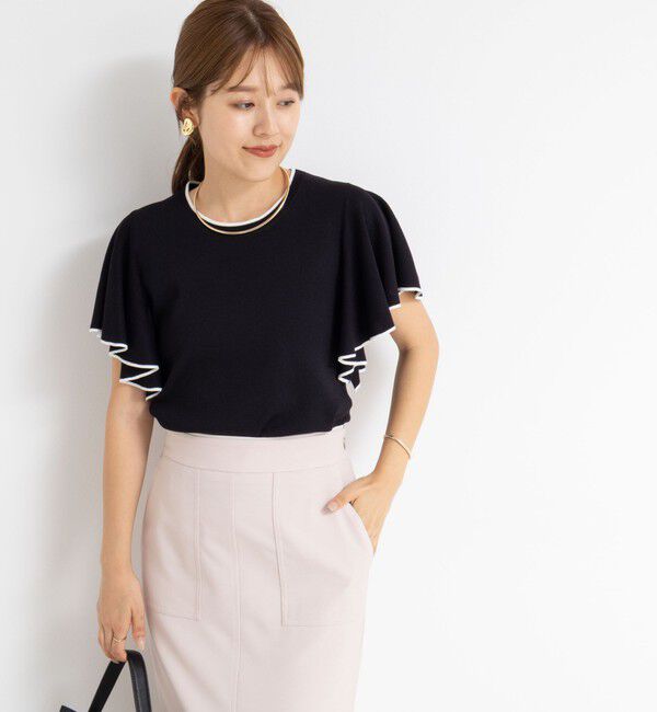 NOLLEY'S sophi「《手洗い可能》袖フリル配色プルオーバーニット」|ニット・セーター|