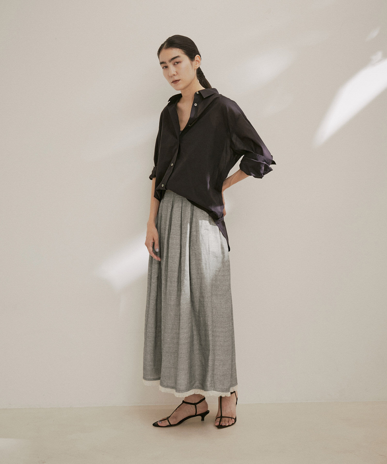 SALON adam et rope'「【NIPPON CULTURE】[抗菌・消臭]葦和紙タックロングスカート」|スカート|