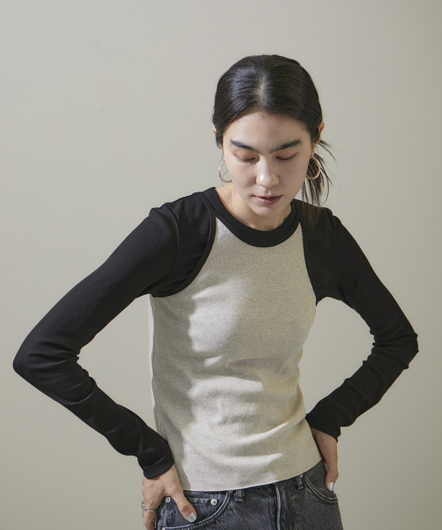 SALON adam et rope'「【GGG for SALON】別注FRESCA RIBロングスリーブプルオーバー」|Tシャツ・カットソー|ブラック(01)