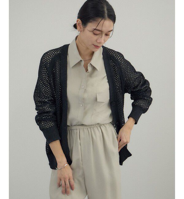 SALON adam et rope'「ペーパーヤーンメッシュカーディガン」|カーディガン|ブラック(01)