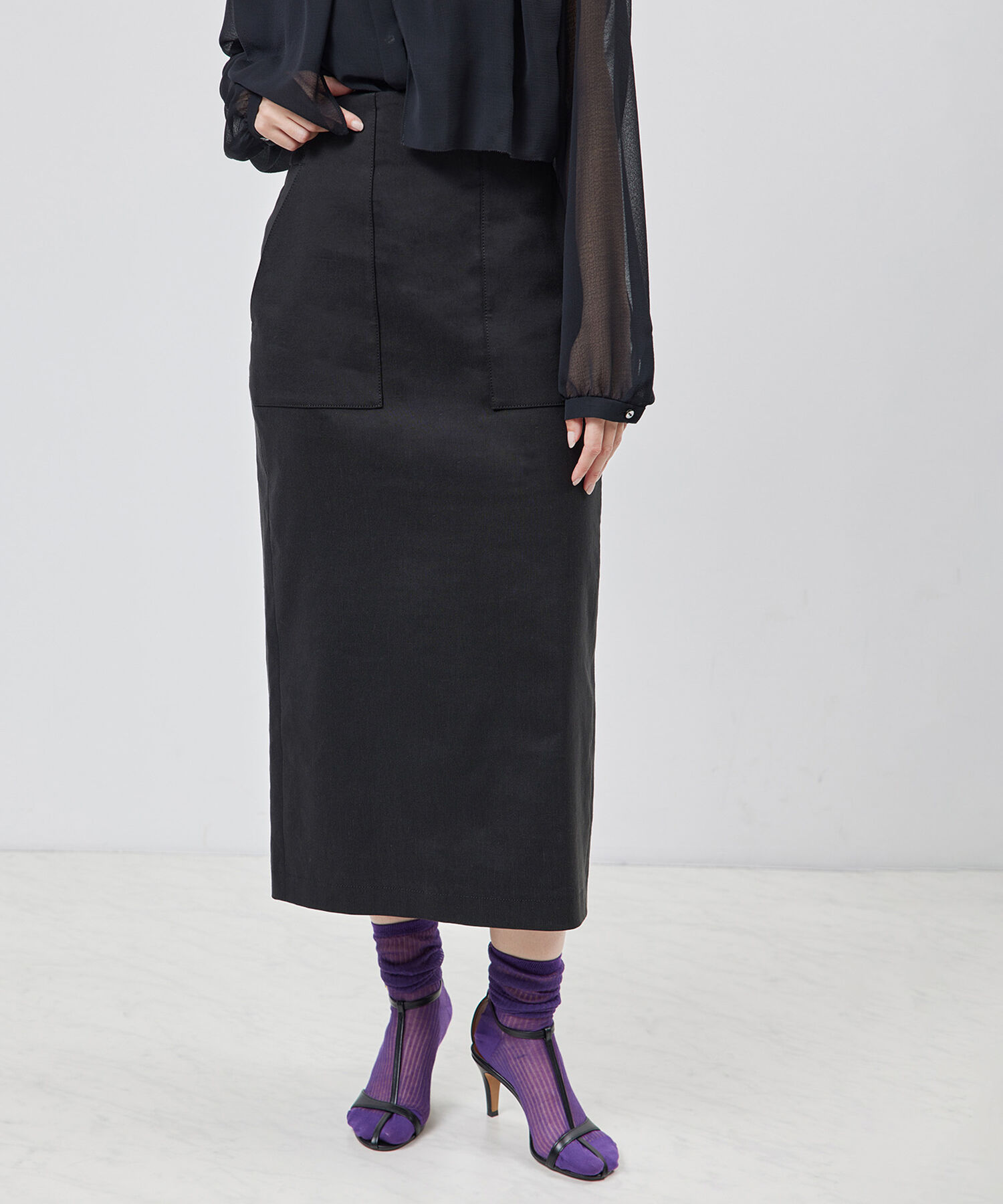 ROPE「リネンストレッチポケット付きタイトスカート/24SS【一部WEB限定】【雑誌掲載】【メディア掲載】」|スカート|ブラック(01)