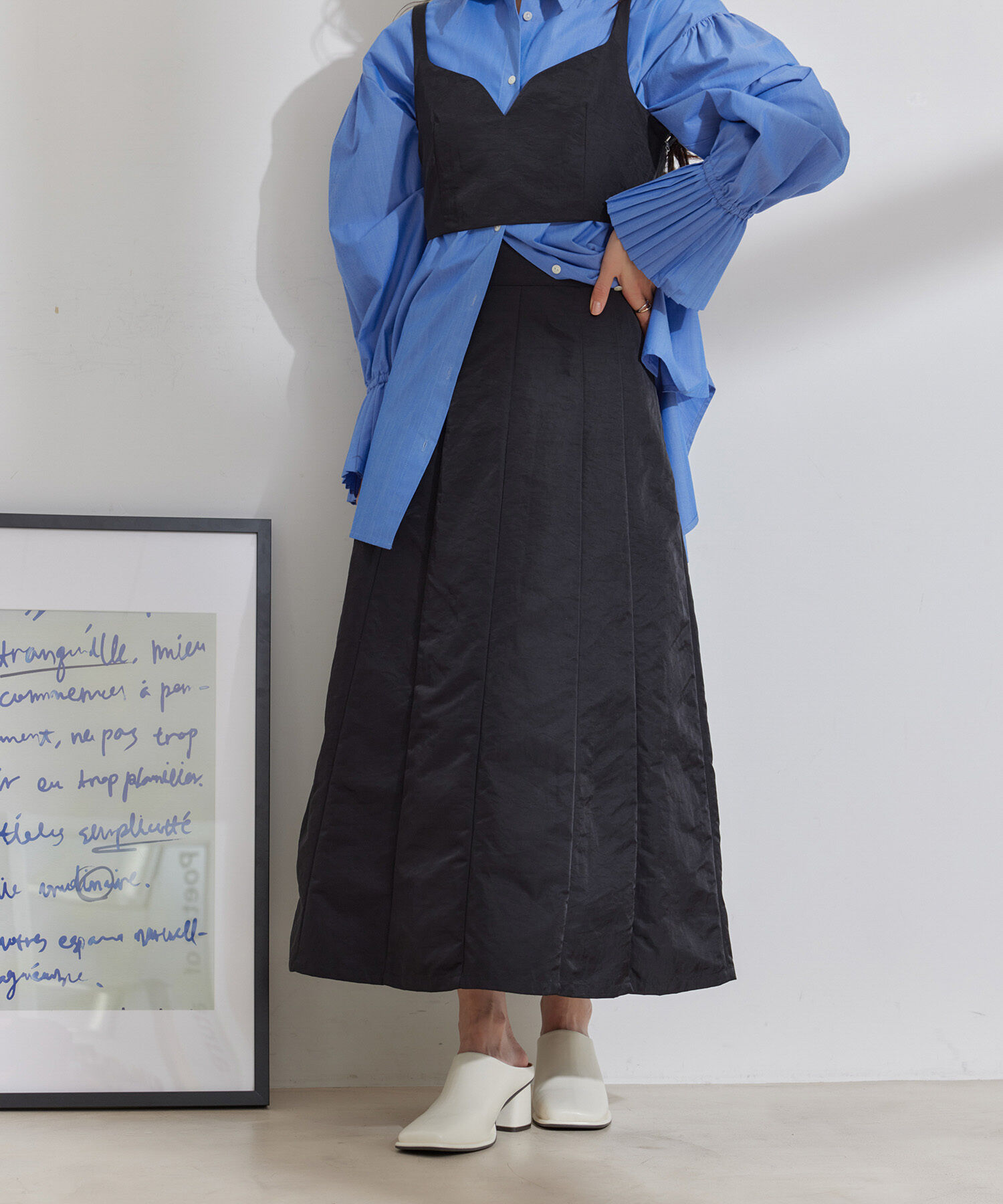 VIS「【セットアップ対応】ナイロンワッシャーAラインスカート【洗える】」|スカート|