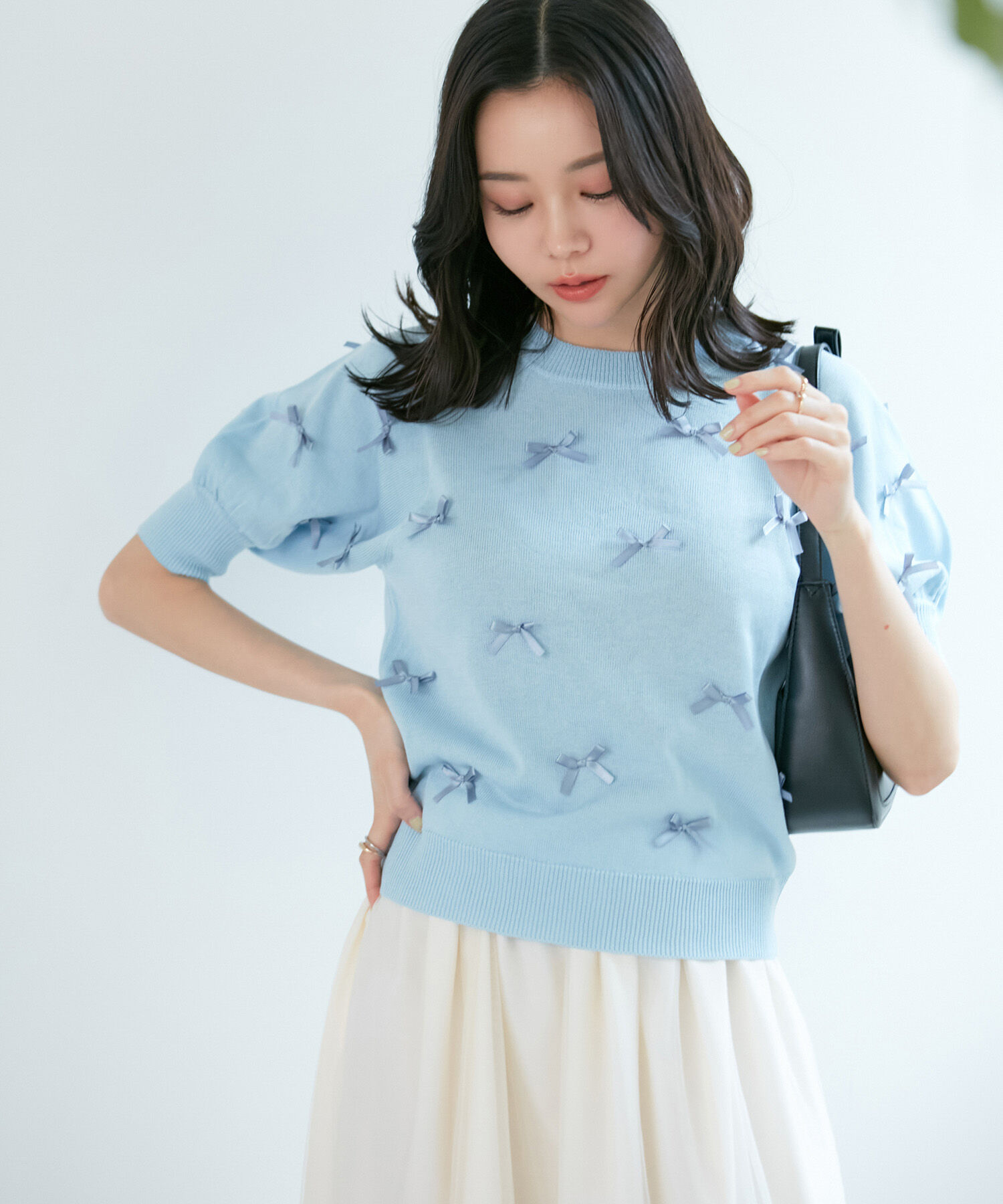 VIS「【WEB限定】リボンハーフスリーブニット」|ニット・セーター|