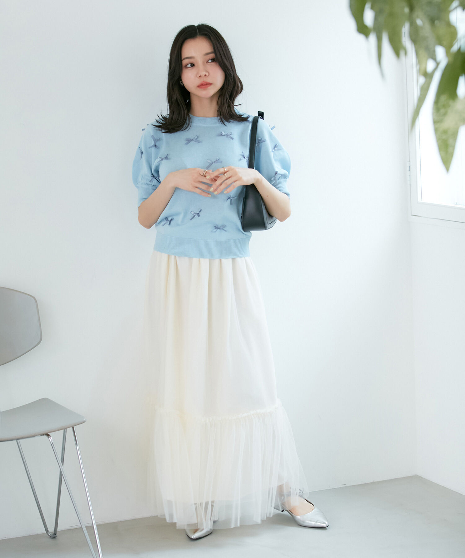 VIS「【WEB限定】リボンハーフスリーブニット」|ニット・セーター|