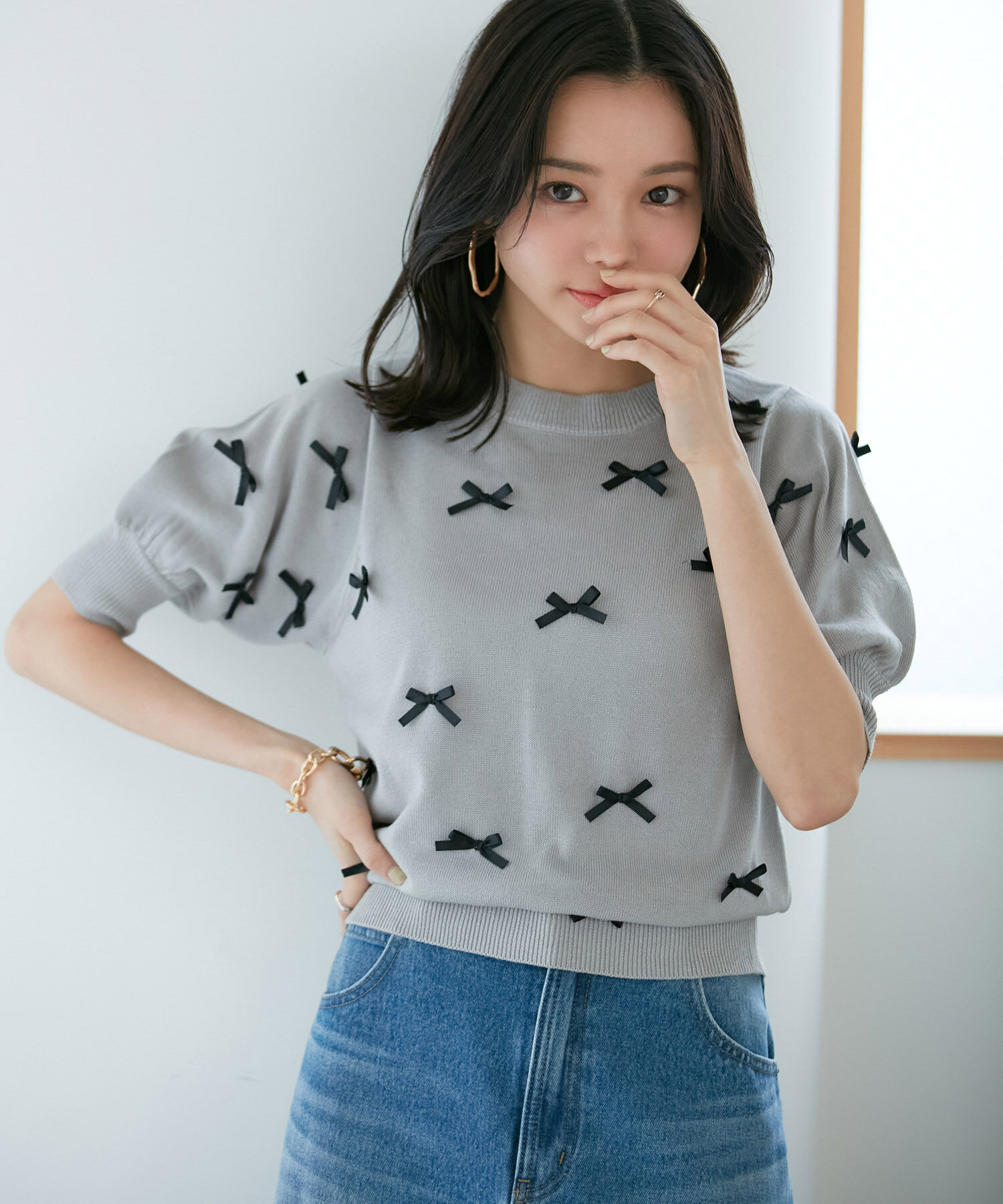 VIS「【WEB限定】リボンハーフスリーブニット」|ニット・セーター|