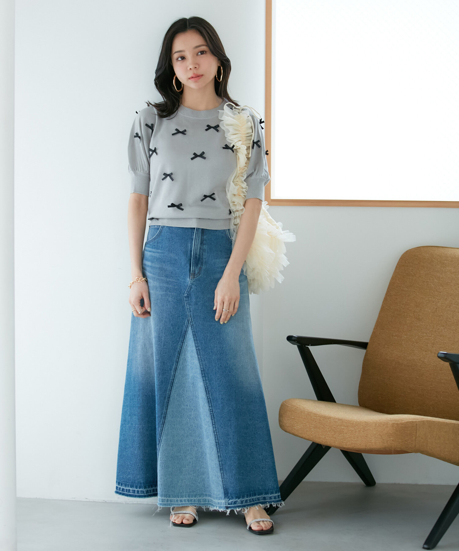 VIS「【WEB限定】リボンハーフスリーブニット」|ニット・セーター|