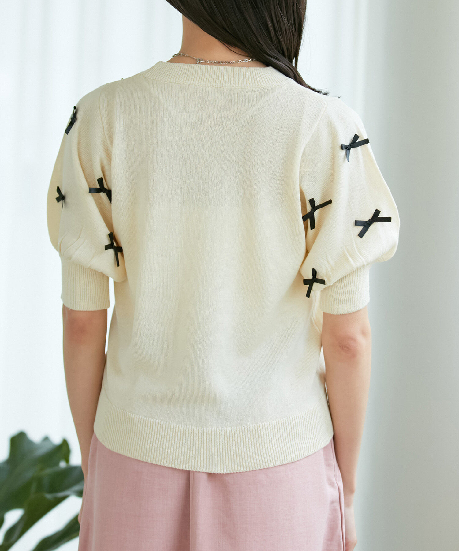 VIS「【WEB限定】リボンハーフスリーブニット」|ニット・セーター|