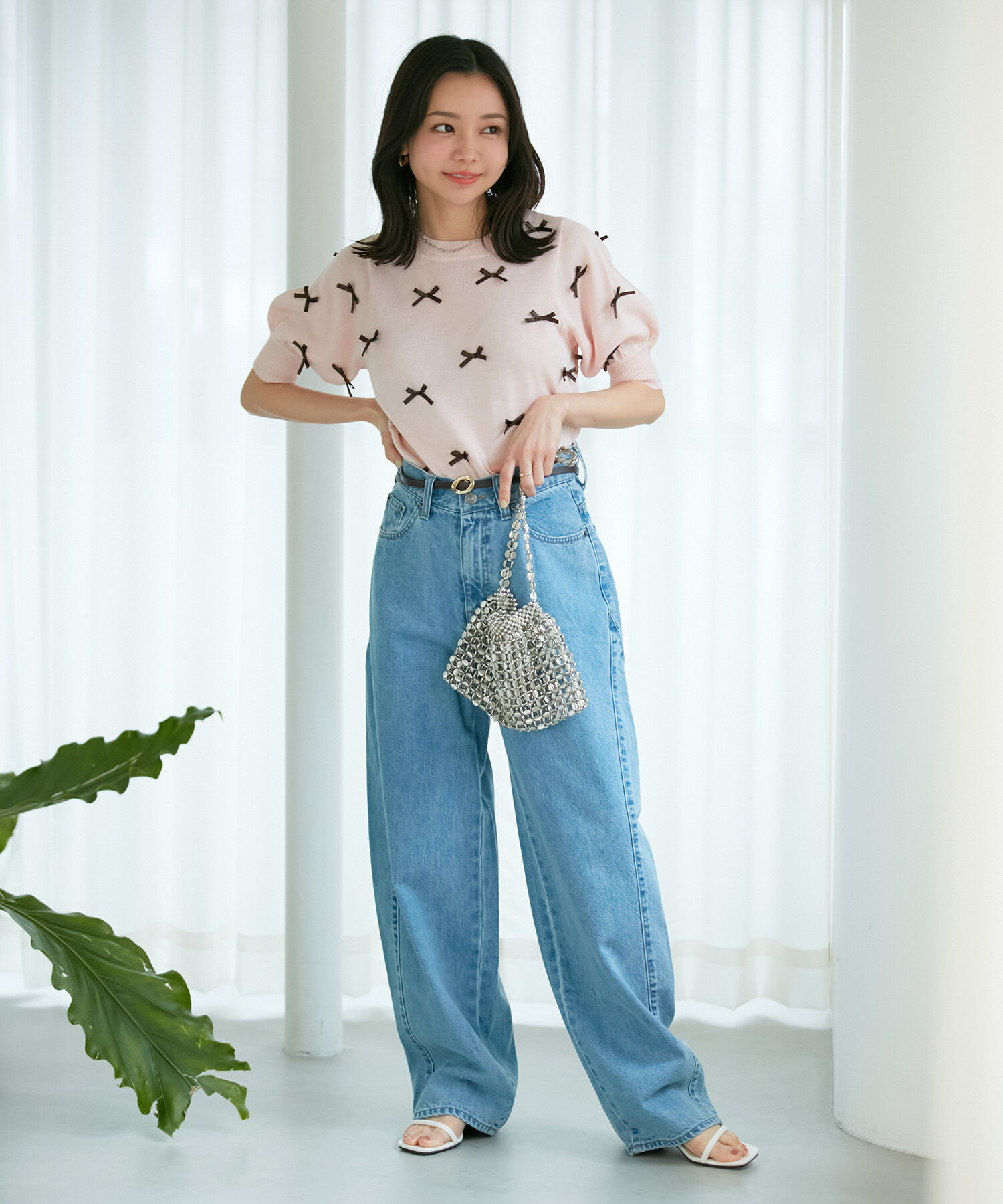 VIS「【WEB限定】リボンハーフスリーブニット」|ニット・セーター|