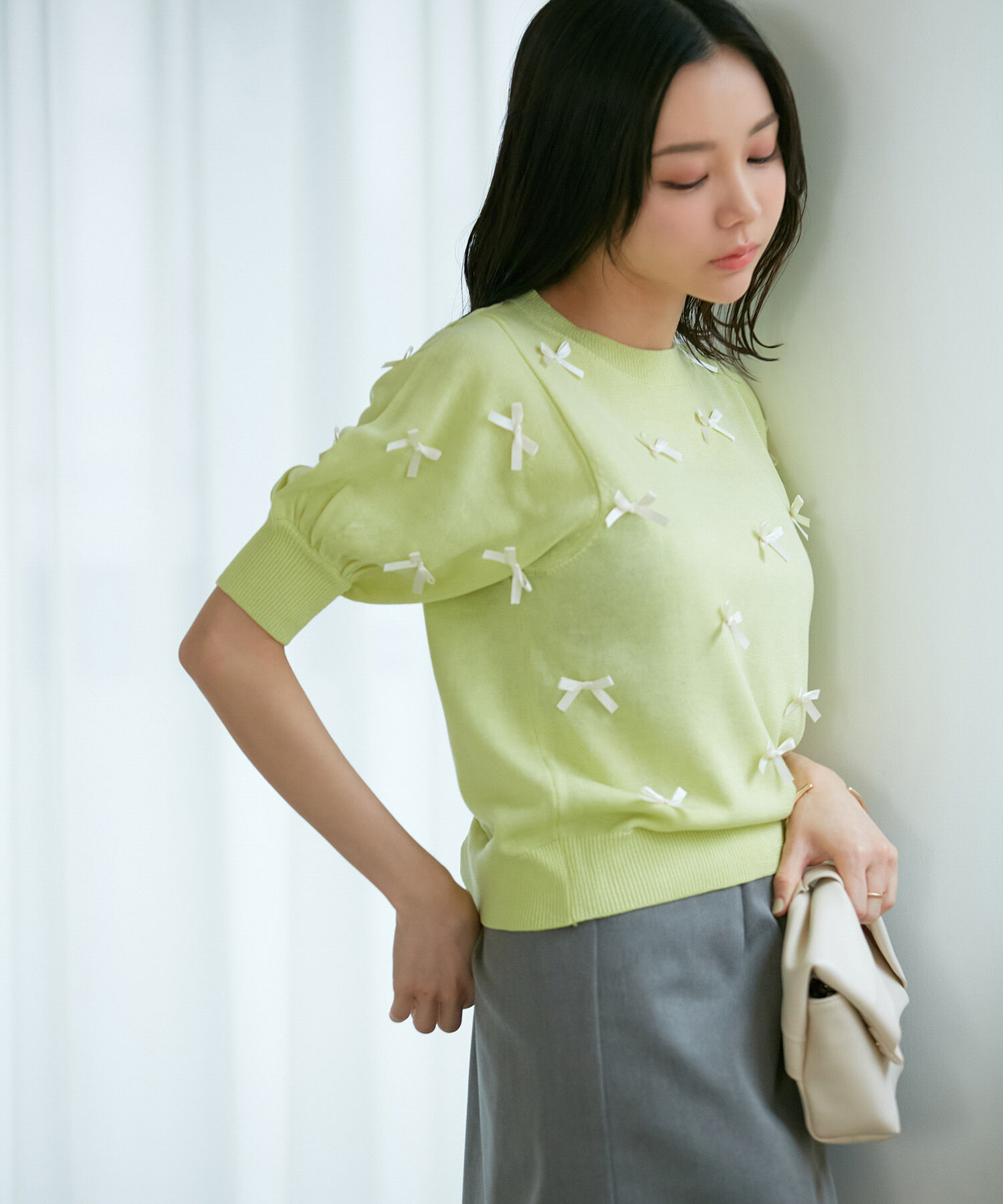 VIS「【WEB限定】リボンハーフスリーブニット」|ニット・セーター|