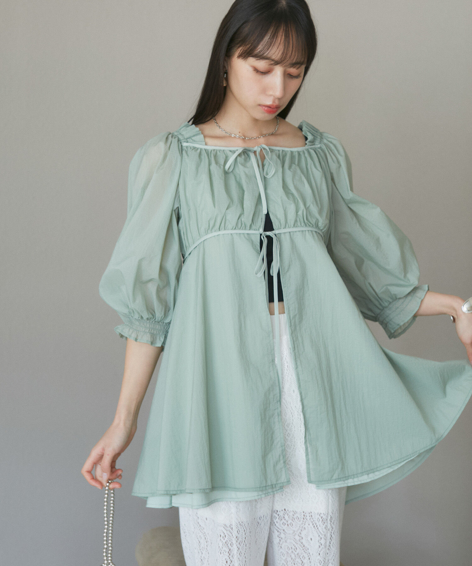 VIS「パフスリーブナイロンチュニックブラウス」|シャツ・ブラウス|