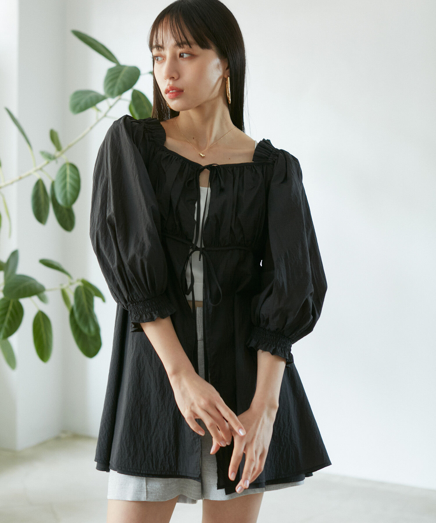 VIS「パフスリーブナイロンチュニックブラウス」|シャツ・ブラウス|