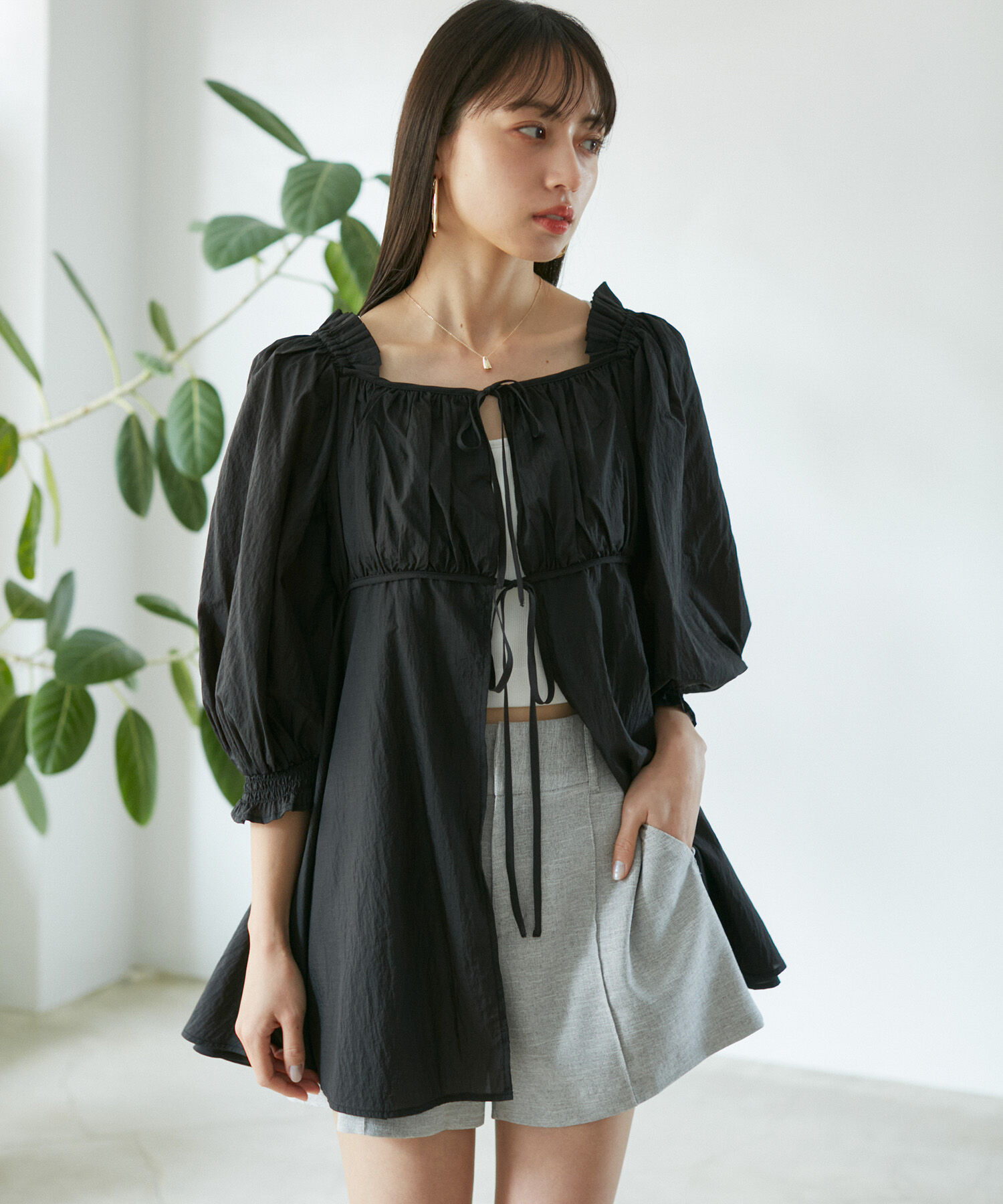 VIS「パフスリーブナイロンチュニックブラウス」|シャツ・ブラウス|