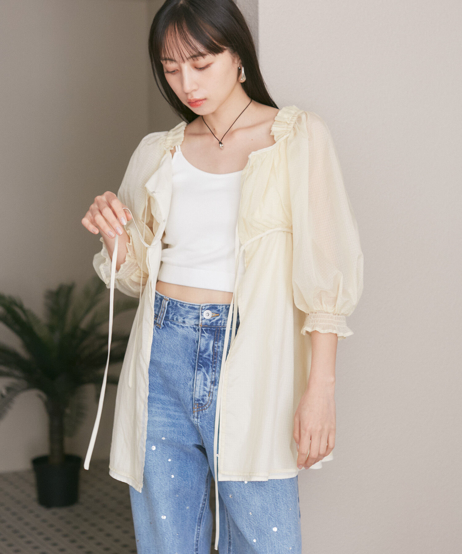 VIS「パフスリーブナイロンチュニックブラウス」|シャツ・ブラウス|