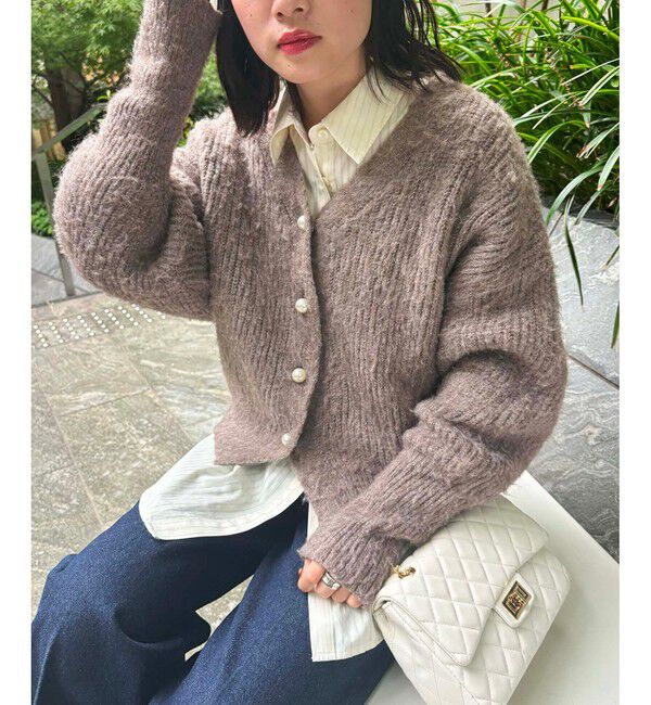 VIS「パールボタンVネック片畦ニットカーディガン」|カーディガン|