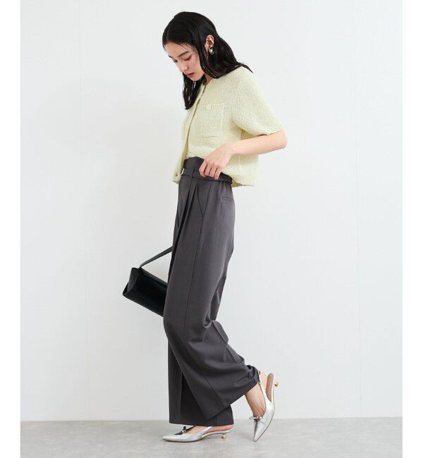 VIS「【新色追加】【防シワ/接触冷感】ベルトディテールタックワイドスラックスパンツ」|スラックス|