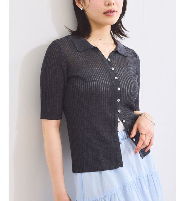 VIS「半袖サマーニットポロカーディガン」|ニット・セーター|チャコール(06)
