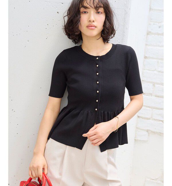 VIS「【アンチピリング】ペプラムハーフスリーブニットカーディガン」|カーディガン|